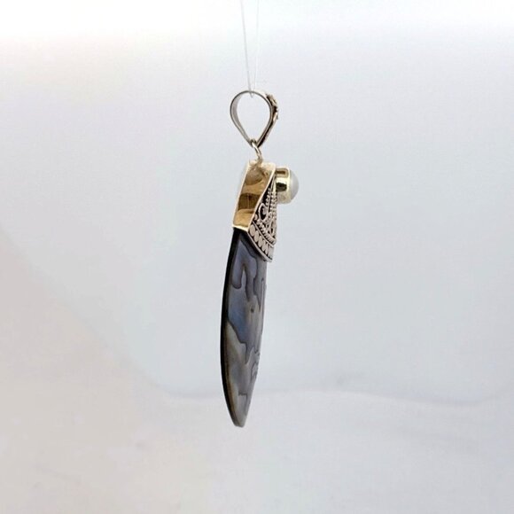Estate Meray Indonesia 925 Sterling Silver Abalone Pearl Pendant Necklace Gift!! - Picture 2 of 8